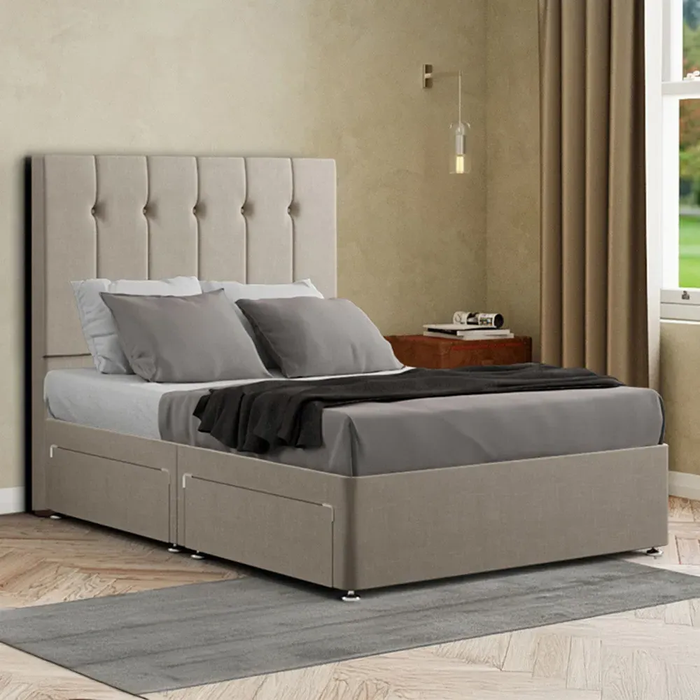 Highland Single Divan Bed with Storage - Cream, Linen image