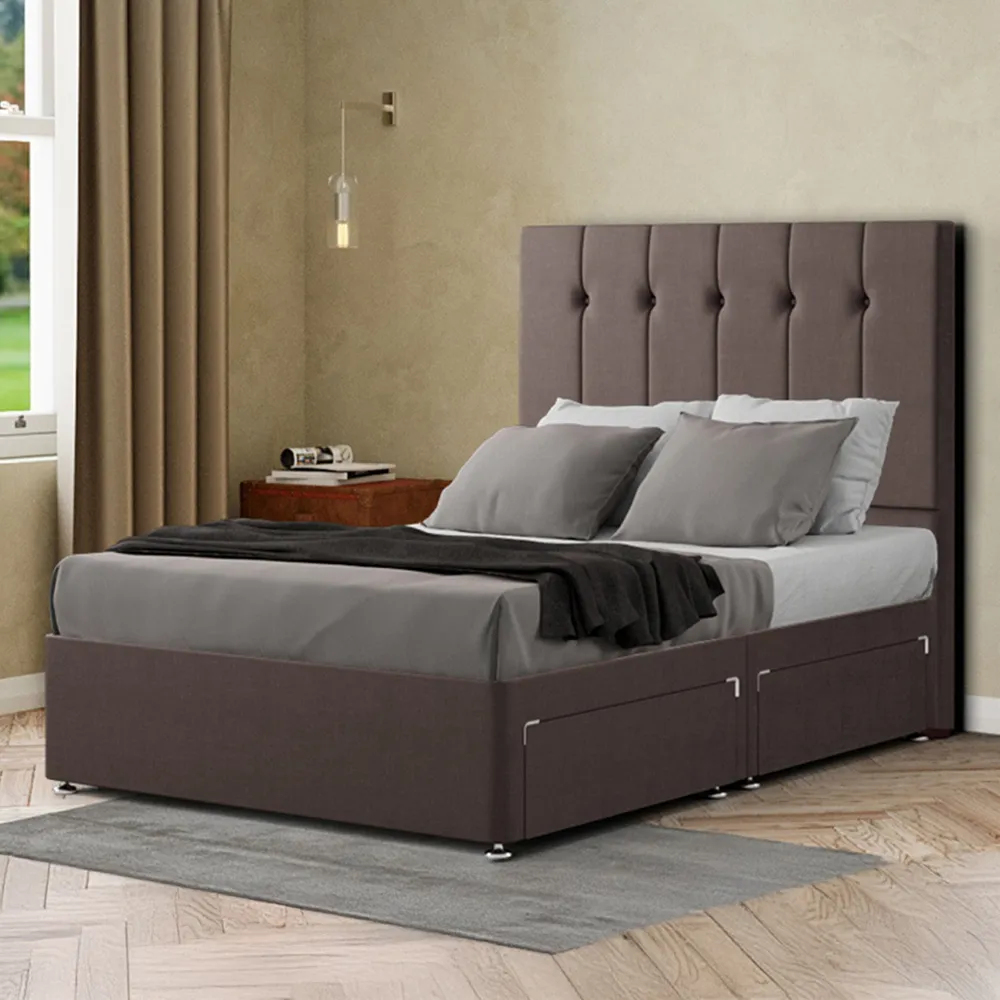 Highland Single Divan Bed with Storage - Grey, Linen