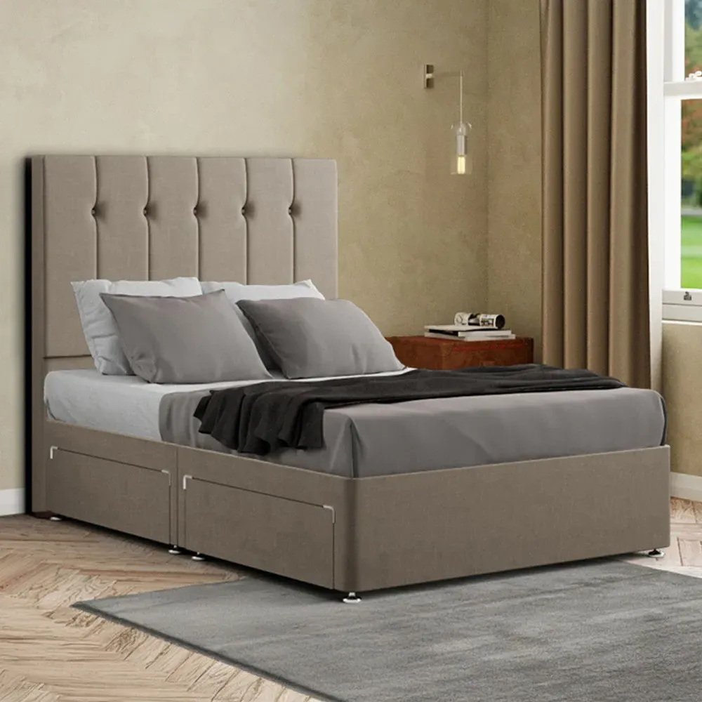 Highland Single Divan Bed with Storage - Mink, Linen