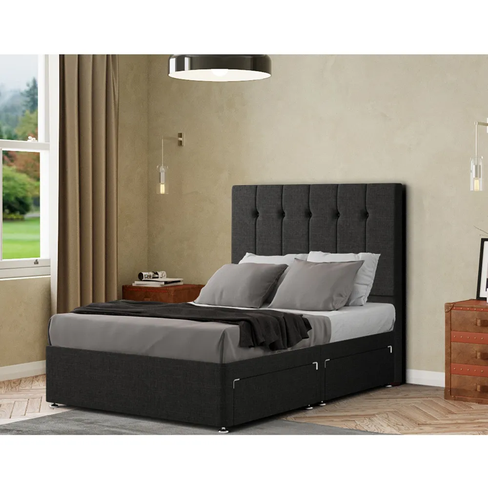 Highland Small Double Divan Bed with Storage - Black, Linen