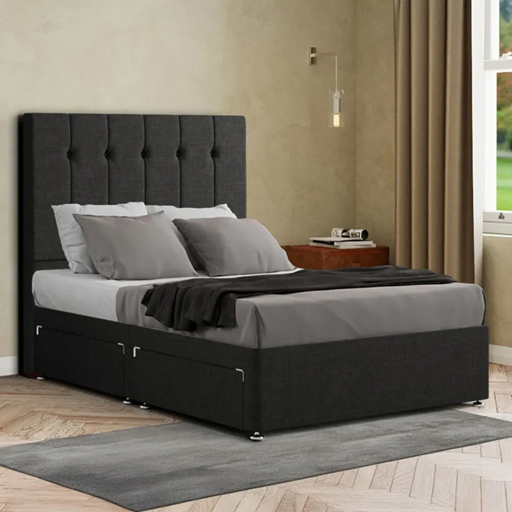 Highland Small Double Divan Bed with Storage - Black, Linen