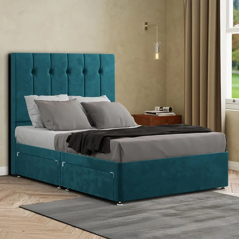 Highland Small Double Divan Bed with Storage - Green, Plush