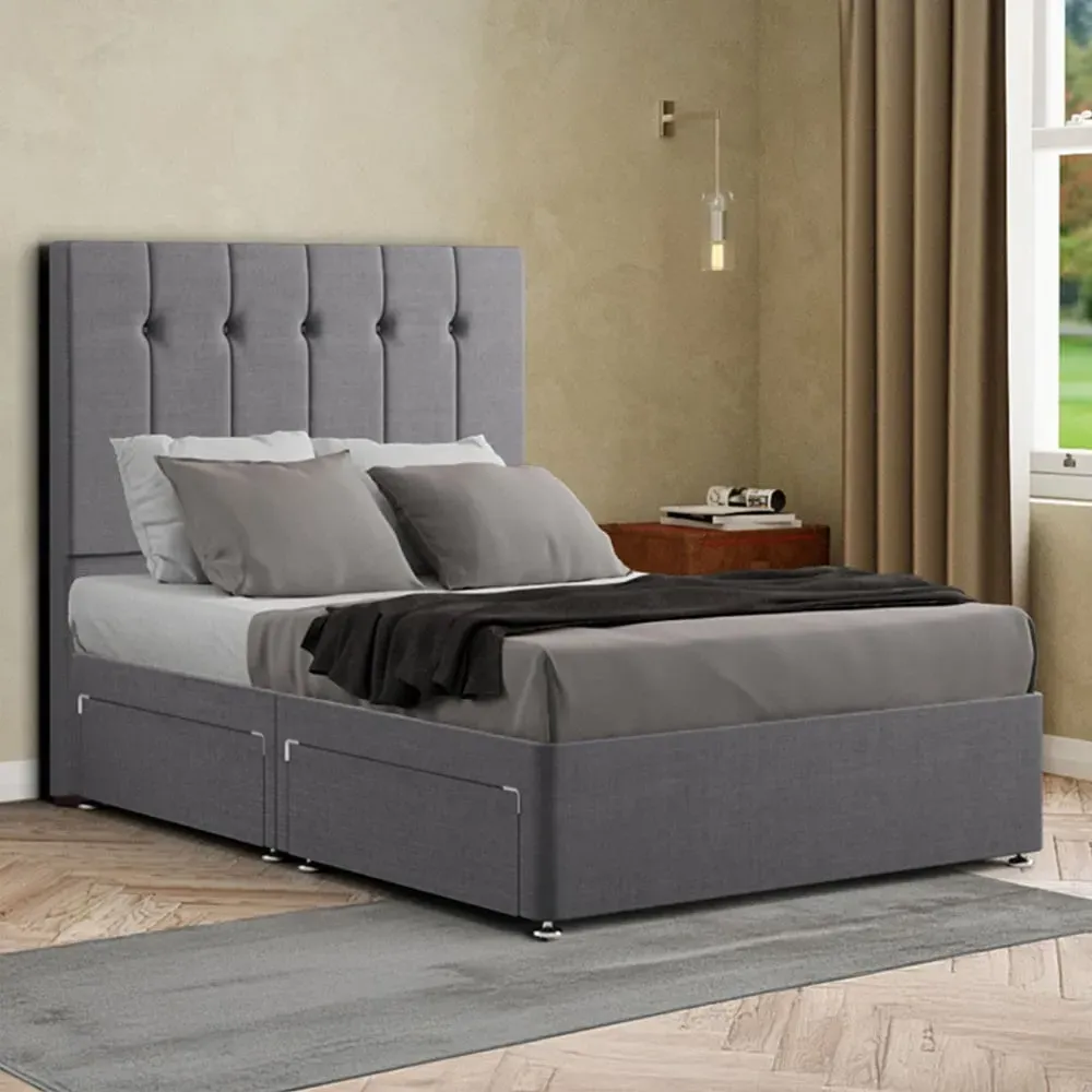 Highland Small Double Divan Bed with Storage - Grey, Linen