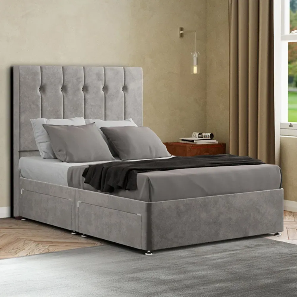 Highland Small Double Divan Bed with Storage - Silver, Plush