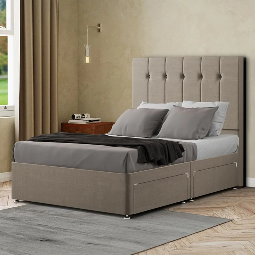 Highland Super King Divan Bed with Storage - Cream, Linen
