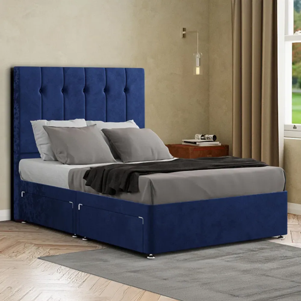 Highland Super King Divan Bed with Storage - Navy, Plush