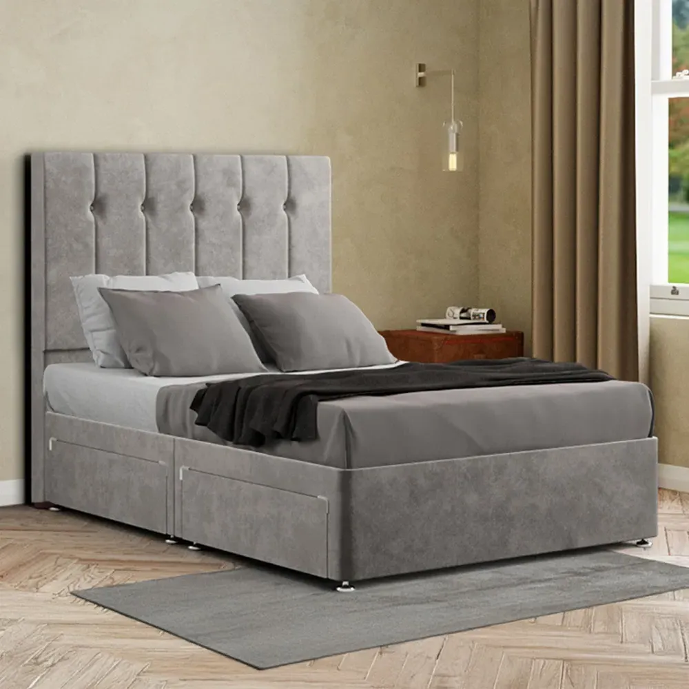Highland Super King Divan Bed with Storage - Silver, Plush
