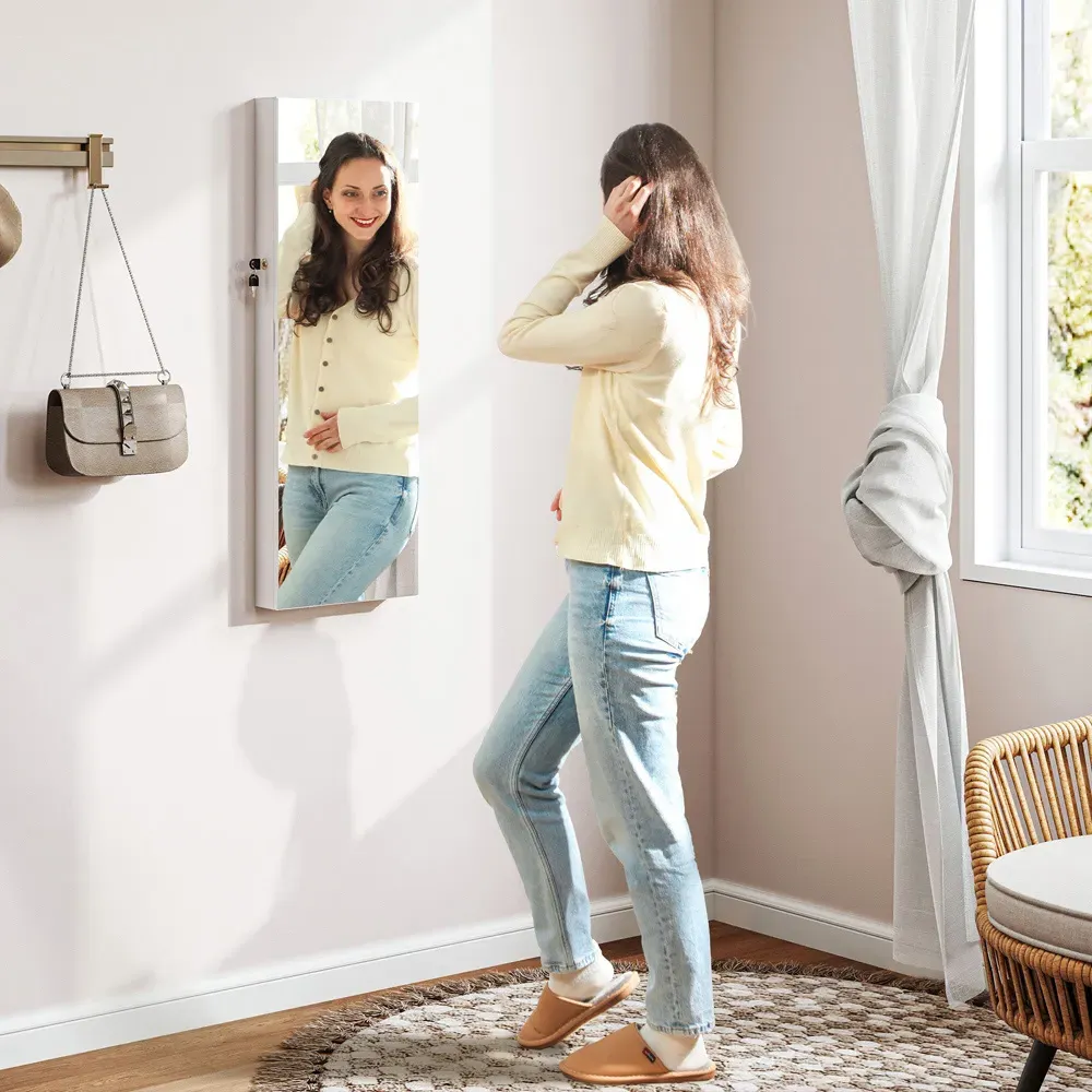 HOMCOM Door Hanging Jewellery Cabinet Mirror - White