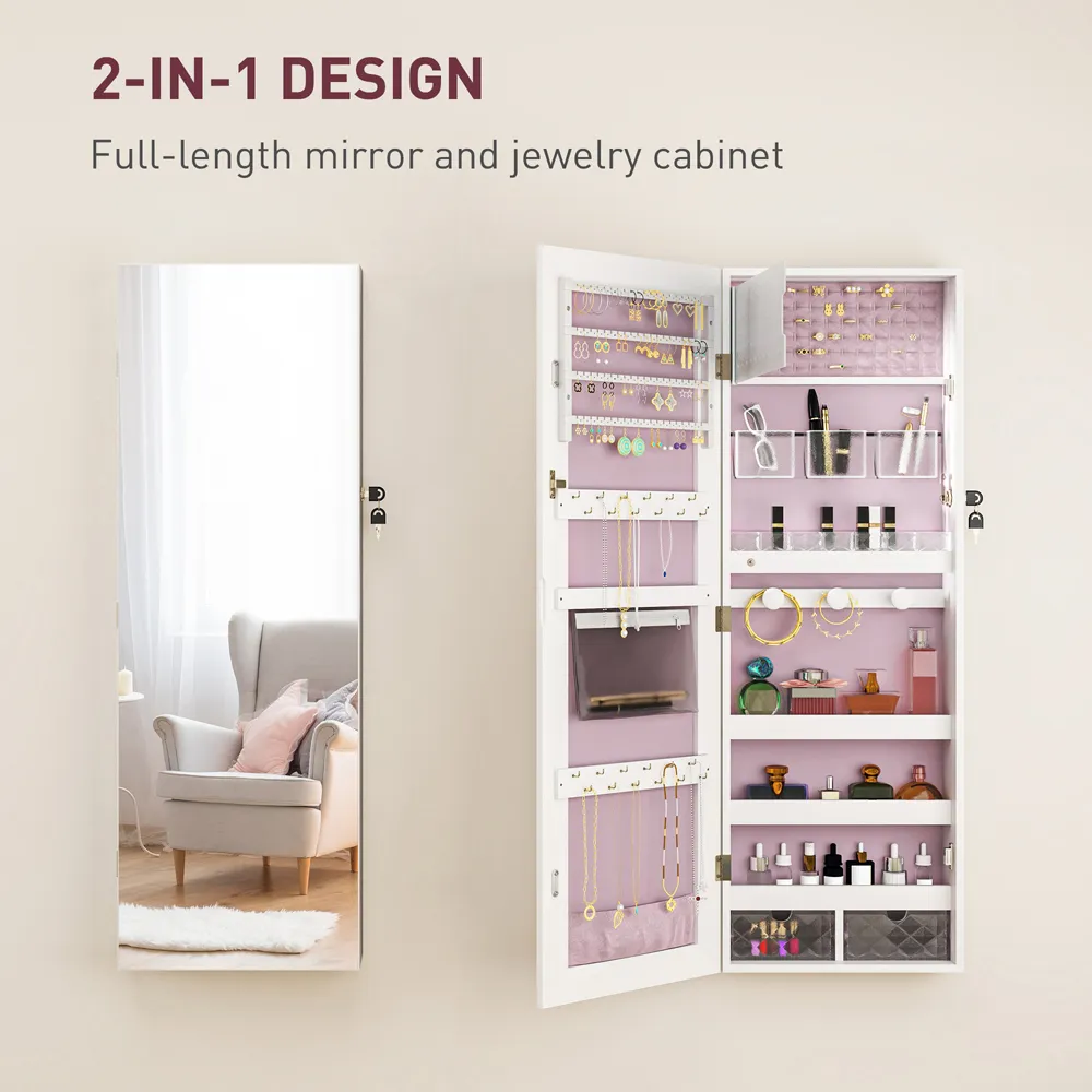 HOMCOM Door Hanging Jewellery Cabinet Mirror - White