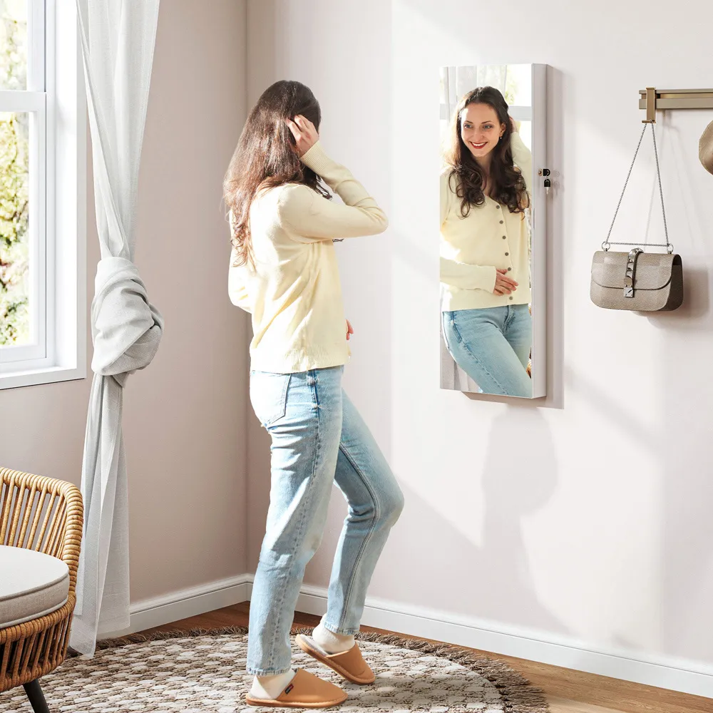 HOMCOM Door Hanging Jewellery Cabinet Mirror - White