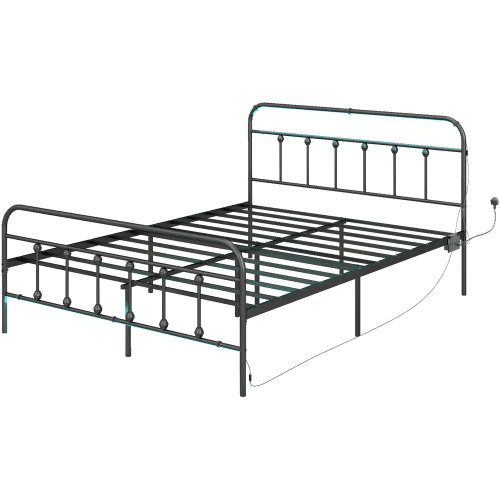 HOMCOM Double Bed Frame with LED Lights - Black