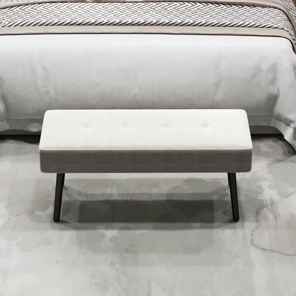 HOMCOM End of Bed Bench with Thick Padding - Cream, Corduroy