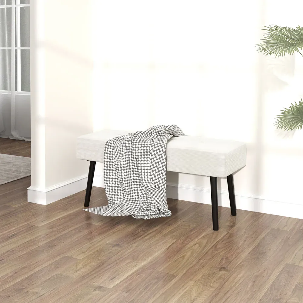 HOMCOM End of Bed Bench with Thick Padding - Cream, Corduroy