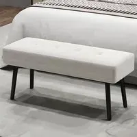 HOMCOM End of Bed Bench with Thick Padding - Cream, Corduroy