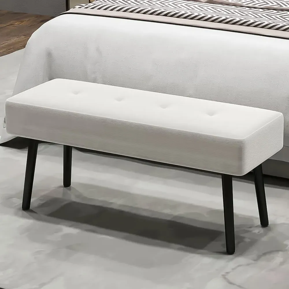 HOMCOM End of Bed Bench with Thick Padding - Cream, Corduroy image