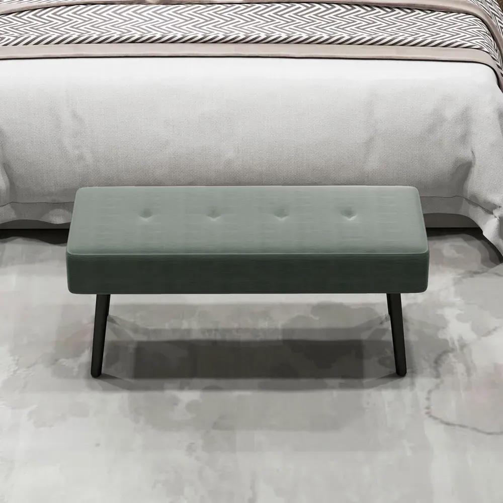 HOMCOM End of Bed Bench with Thick Padding - Green, Corduroy
