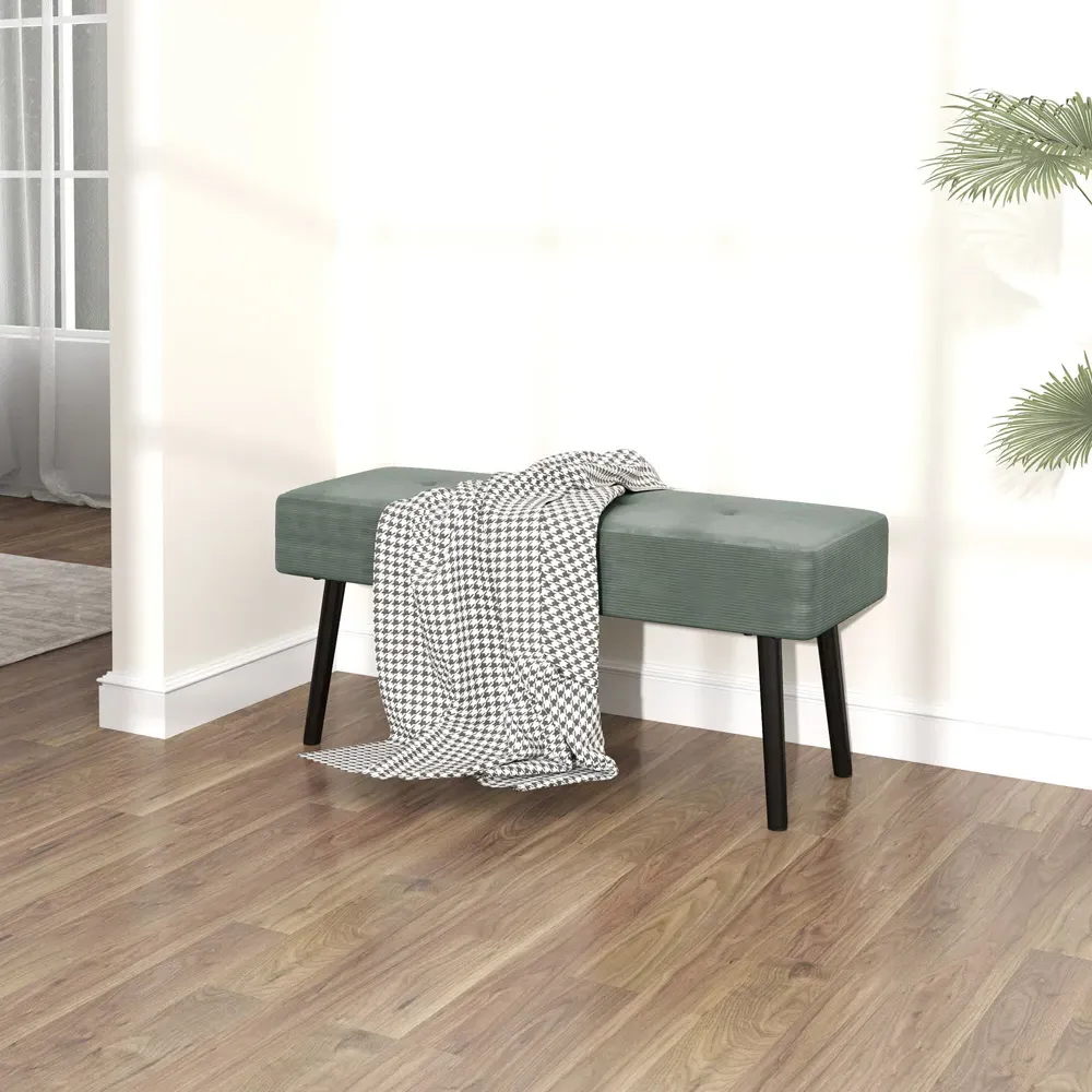 HOMCOM End of Bed Bench with Thick Padding - Green, Corduroy