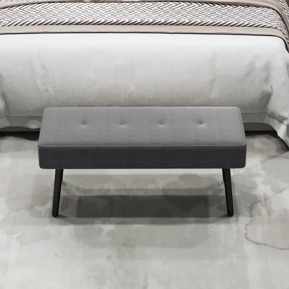 HOMCOM End of Bed Bench with Thick Padding - Grey, Corduroy