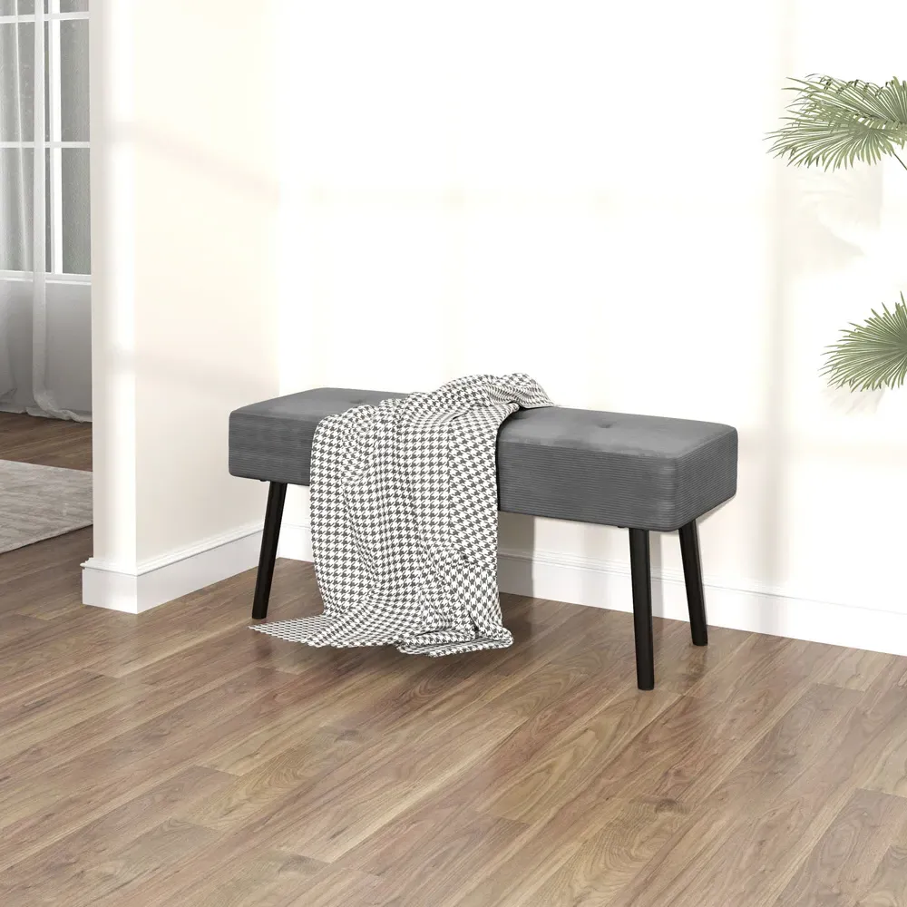 HOMCOM End of Bed Bench with Thick Padding - Grey, Corduroy