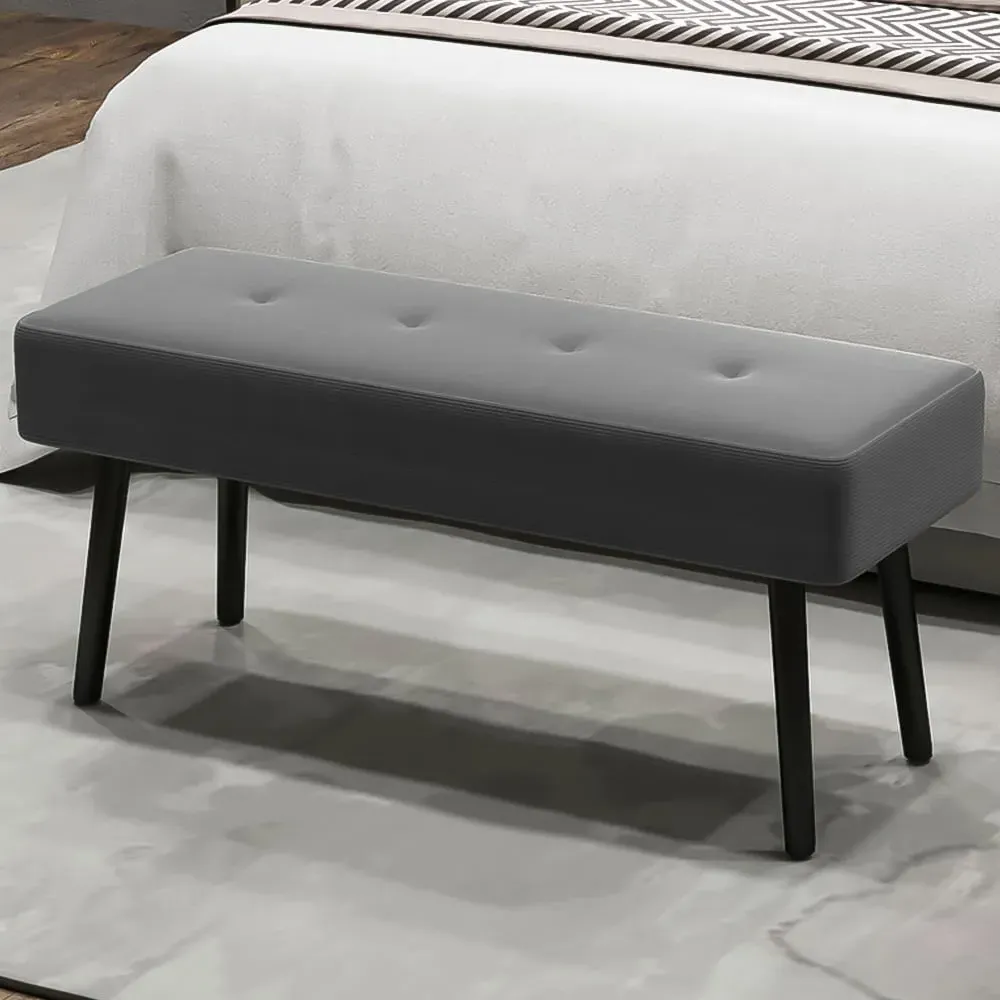 HOMCOM End of Bed Bench with Thick Padding - Grey, Corduroy