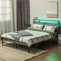 HOMCOM King Size Bed Frame with Charging Station - Grey