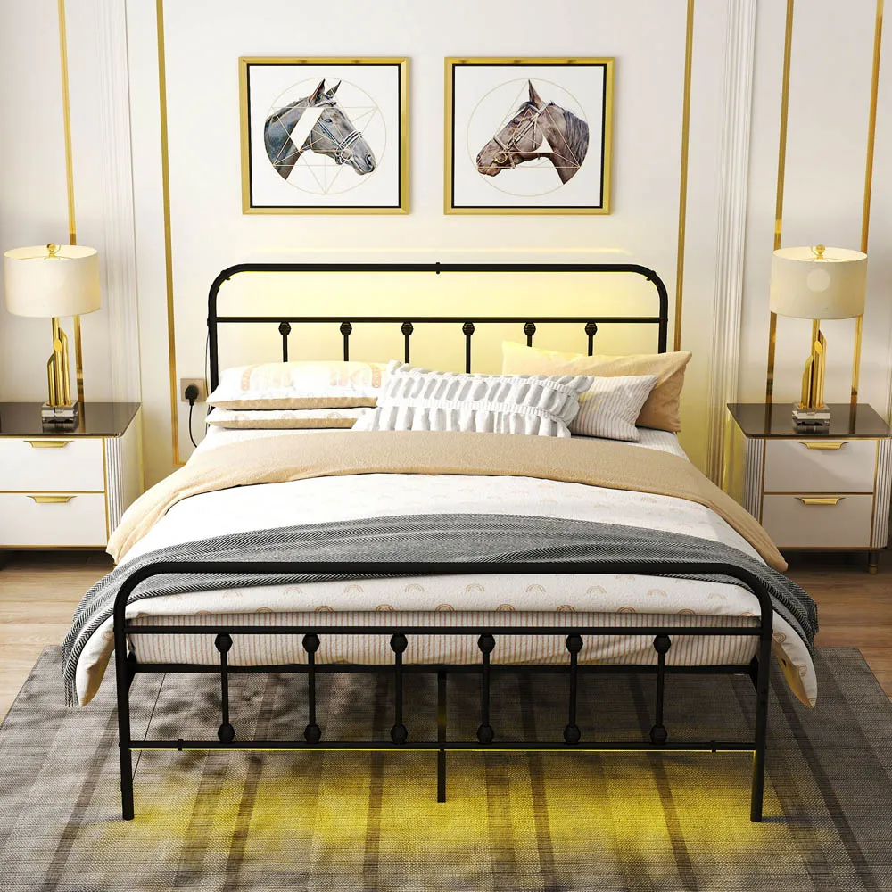 HOMCOM King Size Bed Frame with LED Lights - Black