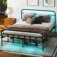 HOMCOM King Size Bed Frame with LED Lights - Black