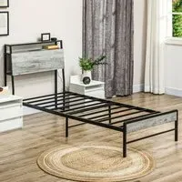 HOMCOM Single Bed Frame with Charging Station and Lights - Grey