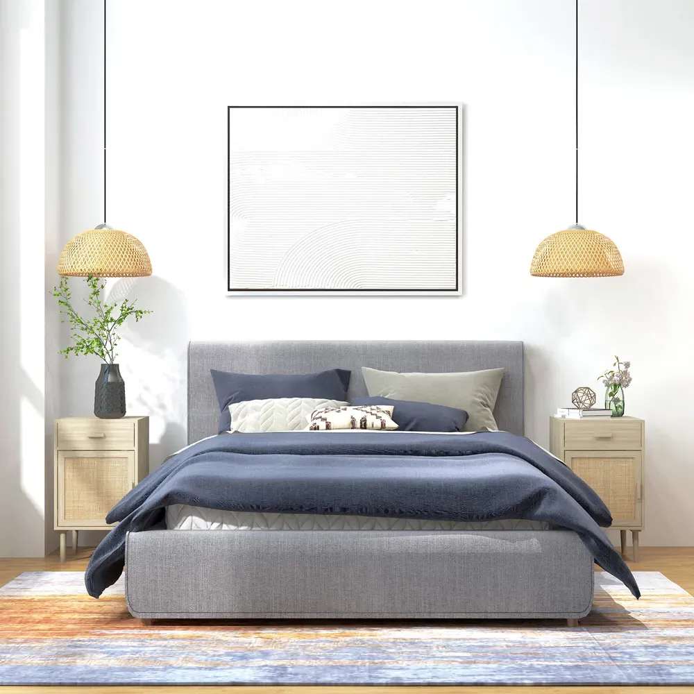 HOMCOM Single Door Bedside Table Set of 2 - Brown, Rattan