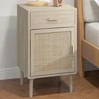 HOMCOM Single Door Bedside Table Set of 2 - Brown, Rattan