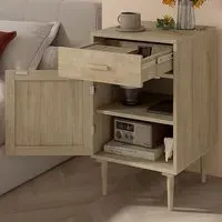 HOMCOM Single Door Bedside Table with Drawer - Brown, Rattan