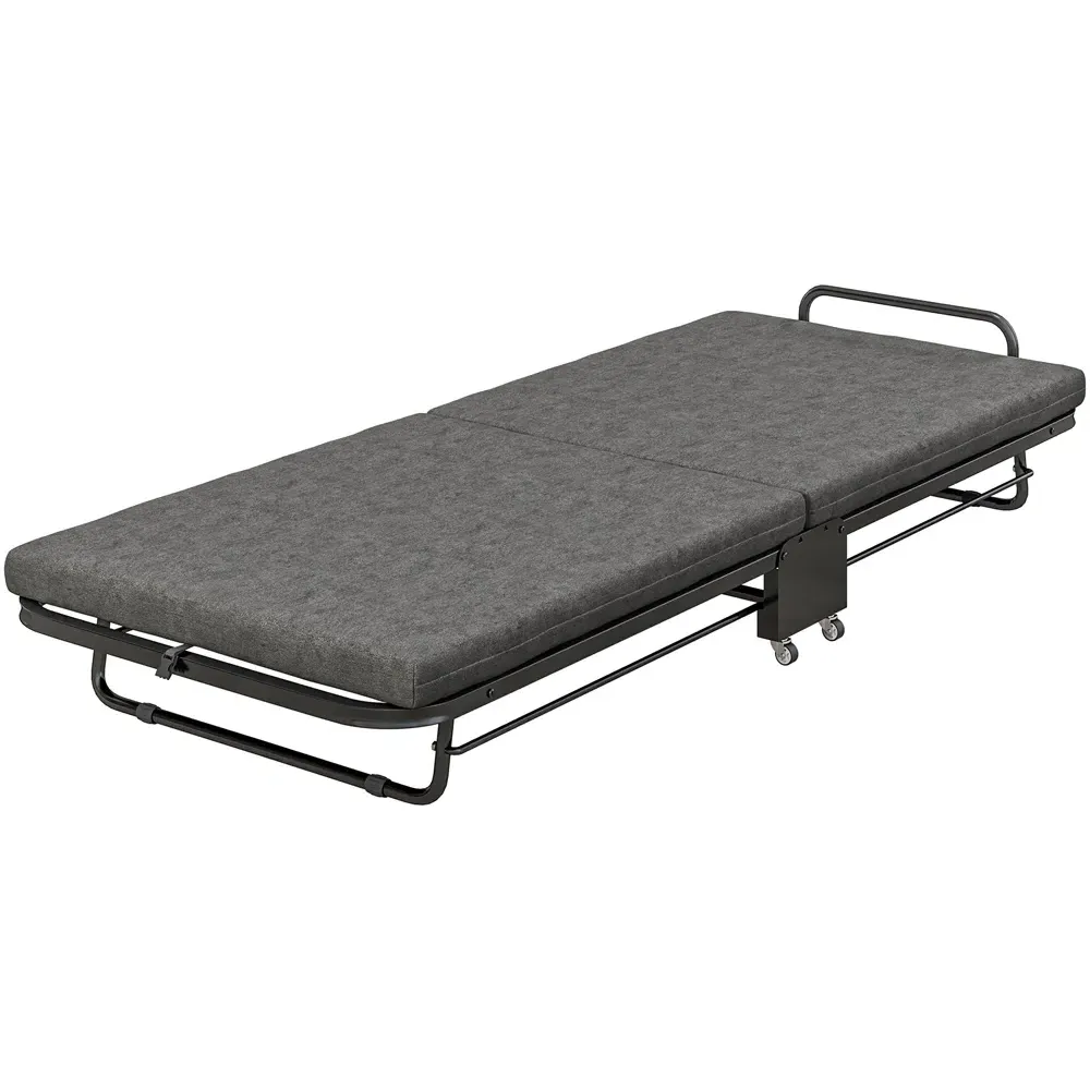 HOMCOM Single Folding Bed with Mattress and Wheels - Grey