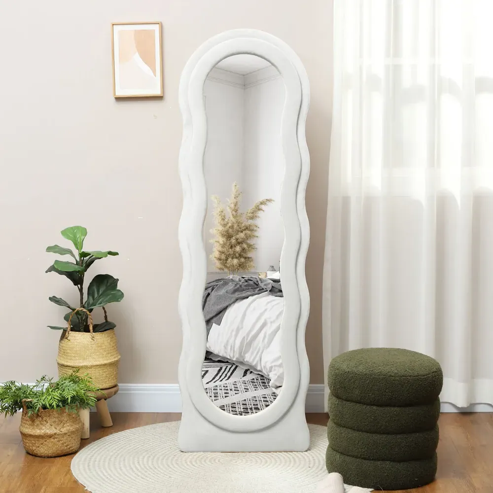 HOMCOM Wavy Full Length Mirror - White, Velvet