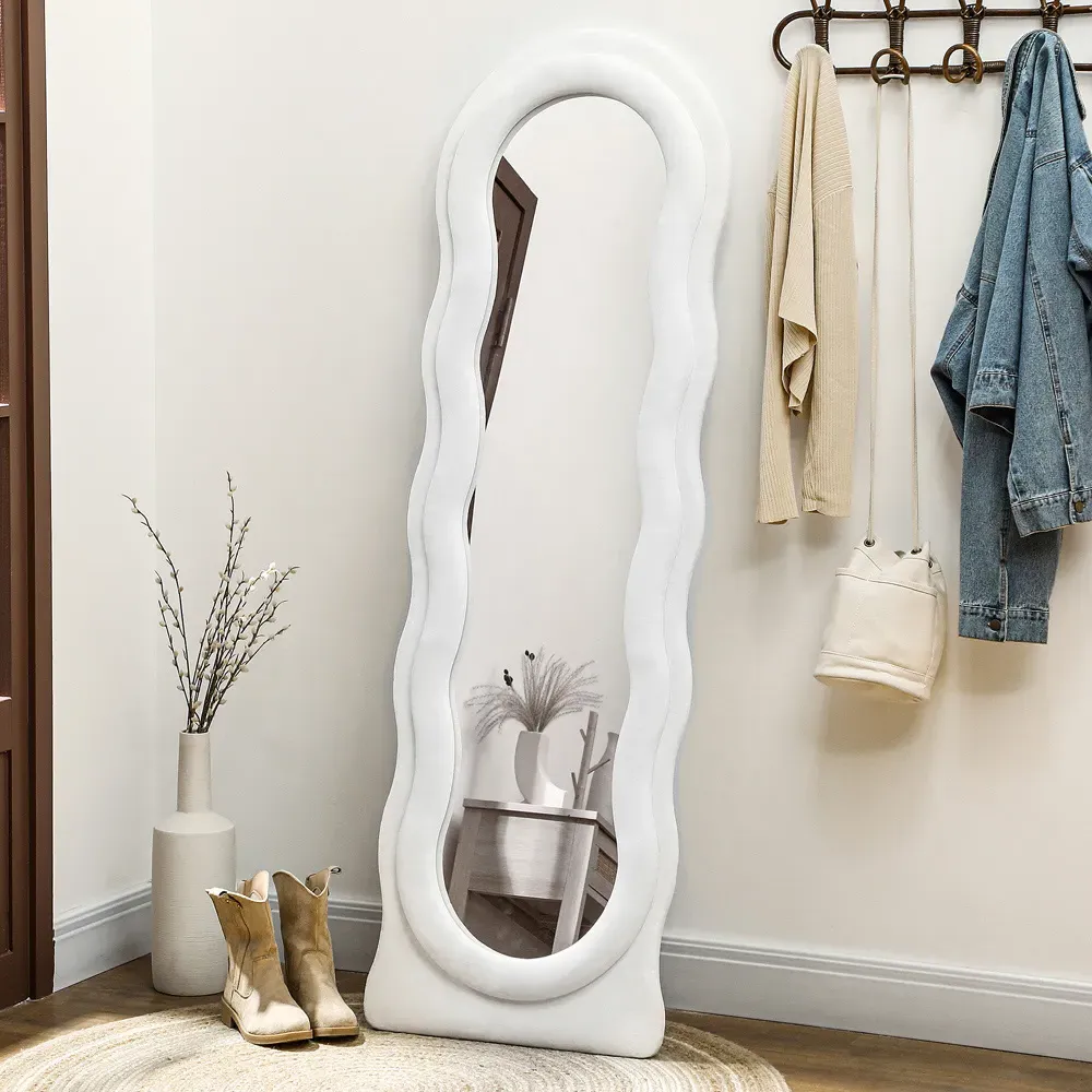 HOMCOM Wavy Full Length Mirror - White, Velvet