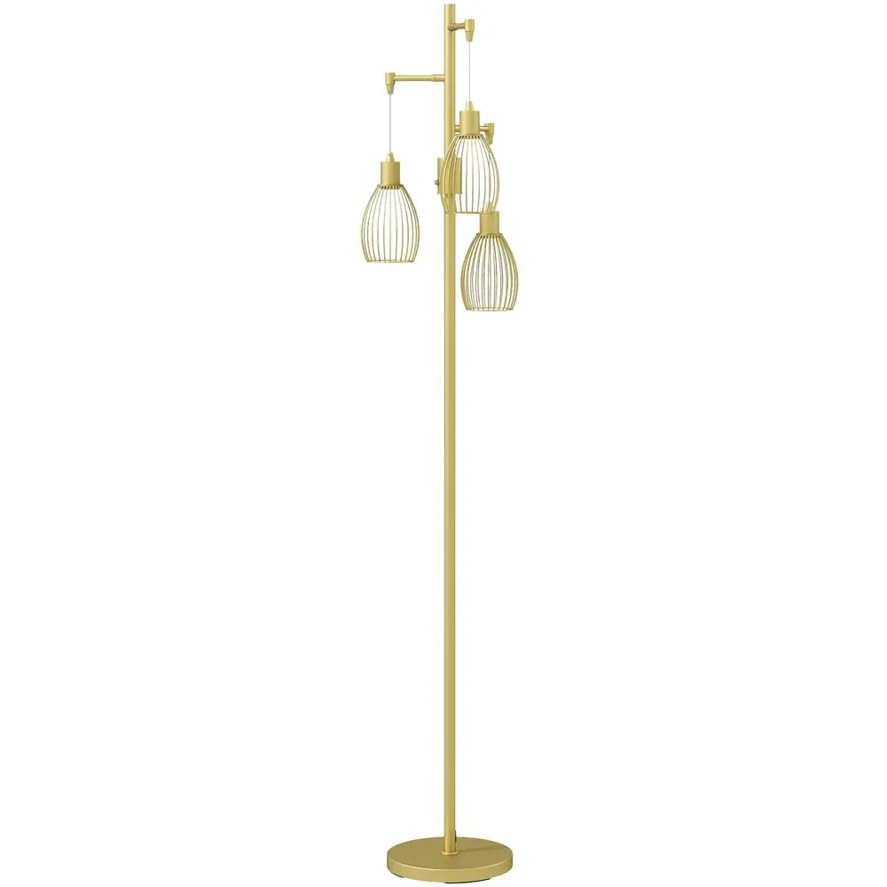 Industrial 3 Light Dimmable Floor Lamp - Gold, Steel