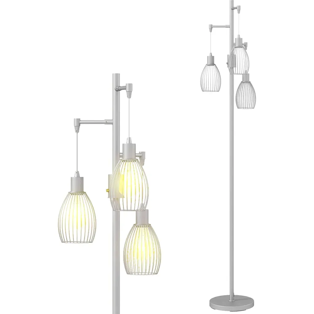 Industrial 3 Light Dimmable Floor Lamp - Silver, Steel