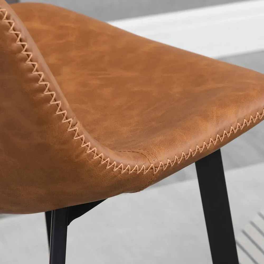 Industrial Bar Stool Set of 2 - Brown, Faux Leather