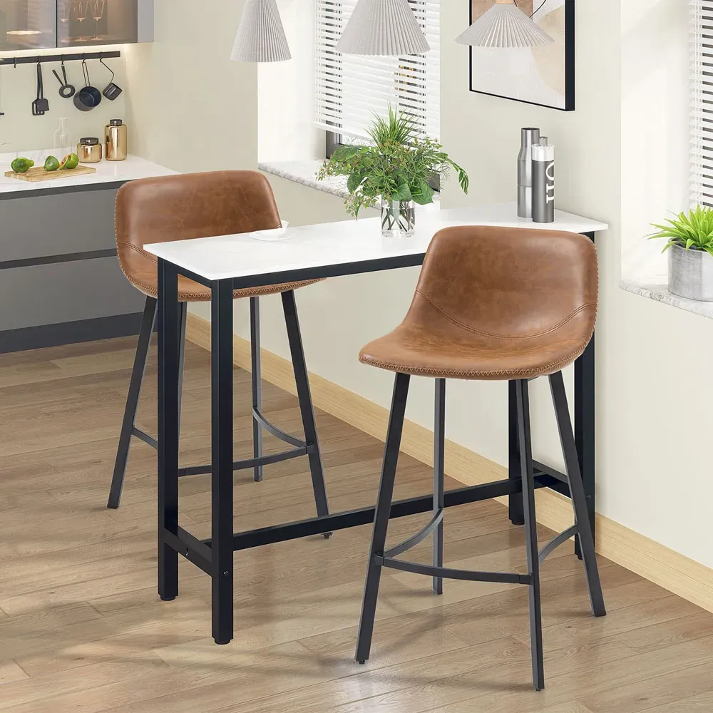 Industrial Bar Stool Set of 2 - Brown, Faux Leather