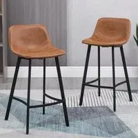 Industrial Bar Stool Set of 2 - Brown, Faux Leather
