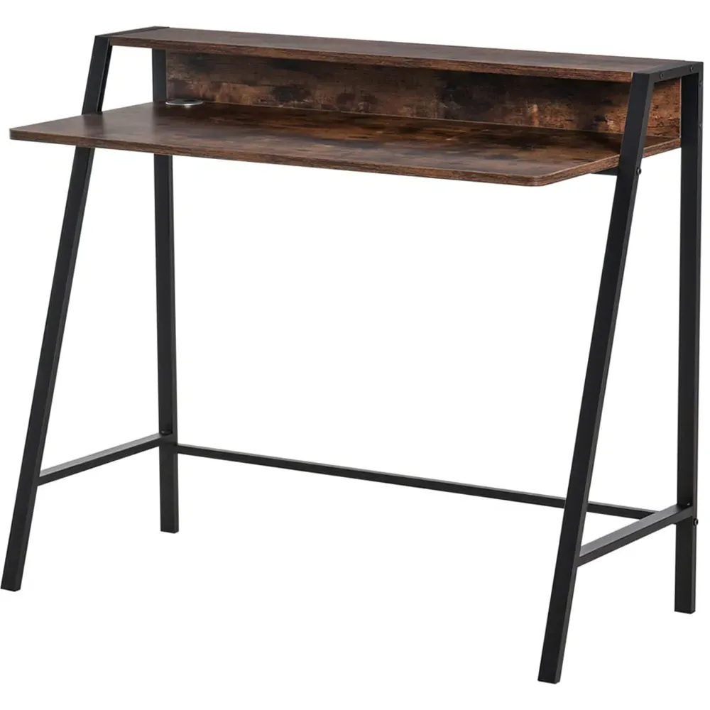 Industrial Office Desk with Shelf - Brown