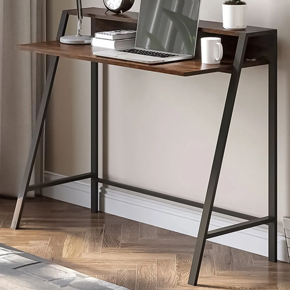 Industrial Office Desk with Shelf - Brown image