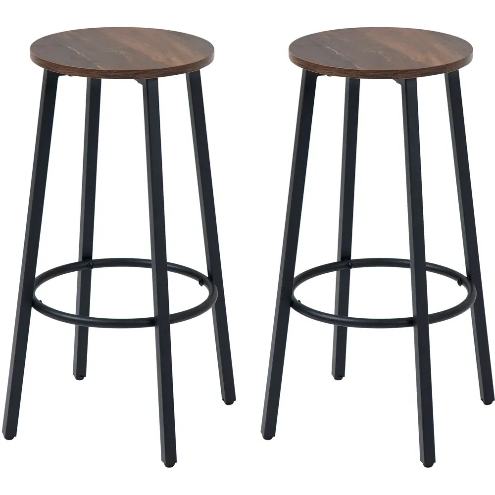 Industrial Round Bar Stool Set of 2 - Brown