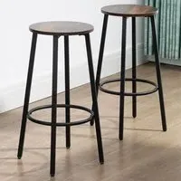 Industrial Round Bar Stool Set of 2 - Brown