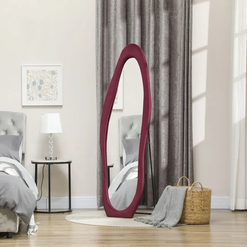 Irregular Full Length Mirror - Red, Velvet