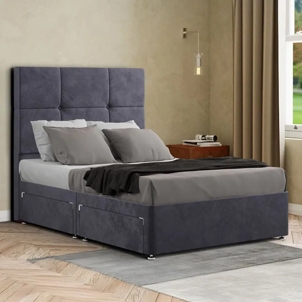 Jacob Double Divan Bed Frame with 2 Drawers - Silver