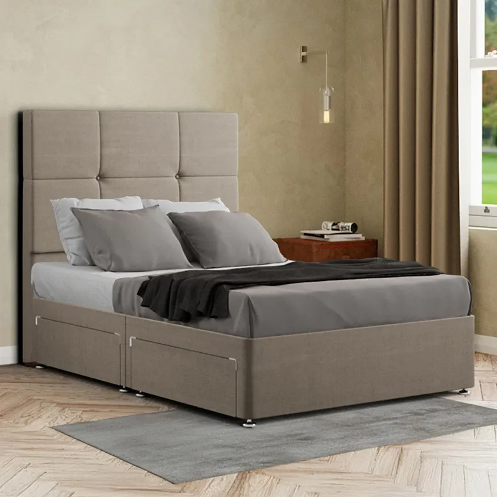 Jacob Double Divan Bed Frame with Storage - Cream, Linen
