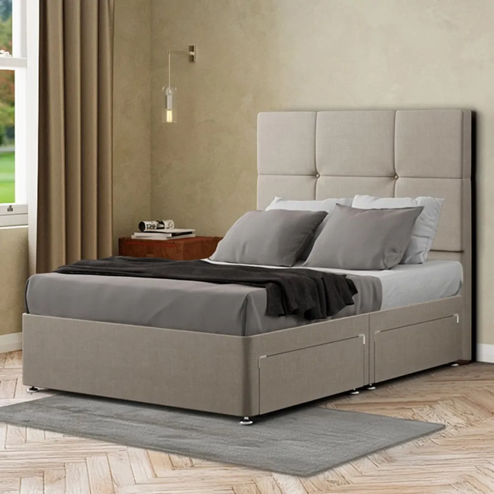 Jacob Double Divan Bed Frame with Storage - Cream, Malham Weave