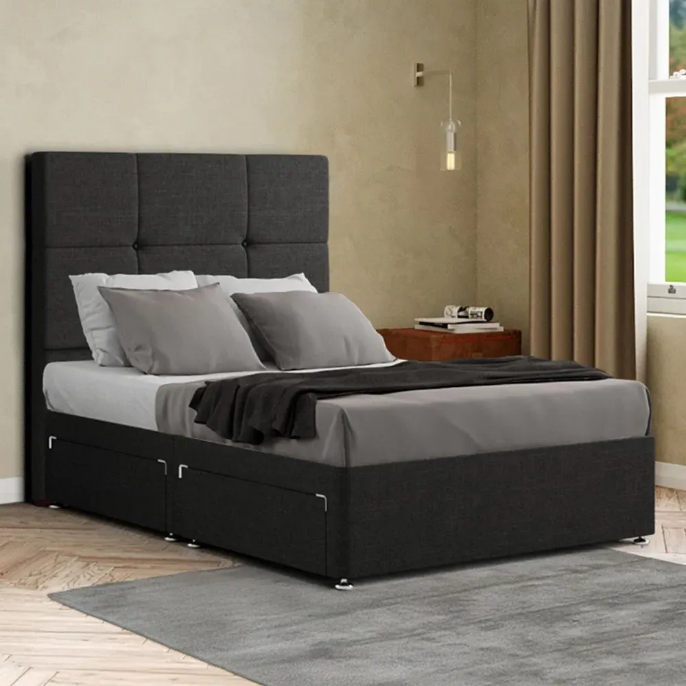 Jacob King Size Divan Bed Frame with Storage - Black, Linen