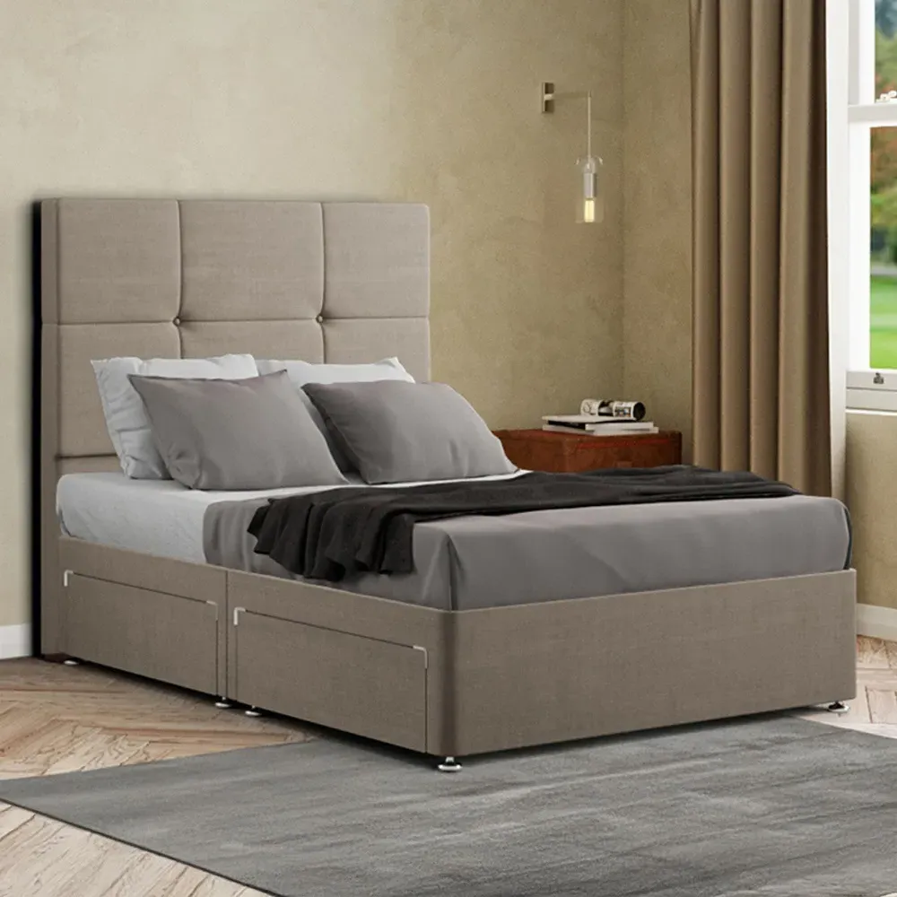 Jacob King Size Divan Bed Frame with Storage - Cream, Linen