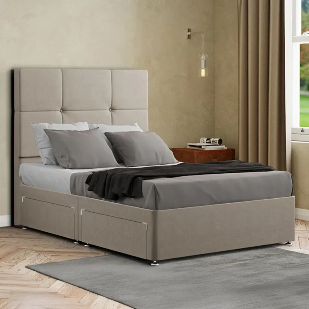 Jacob King Size Divan Bed Frame with Storage - Cream, Malham Weave